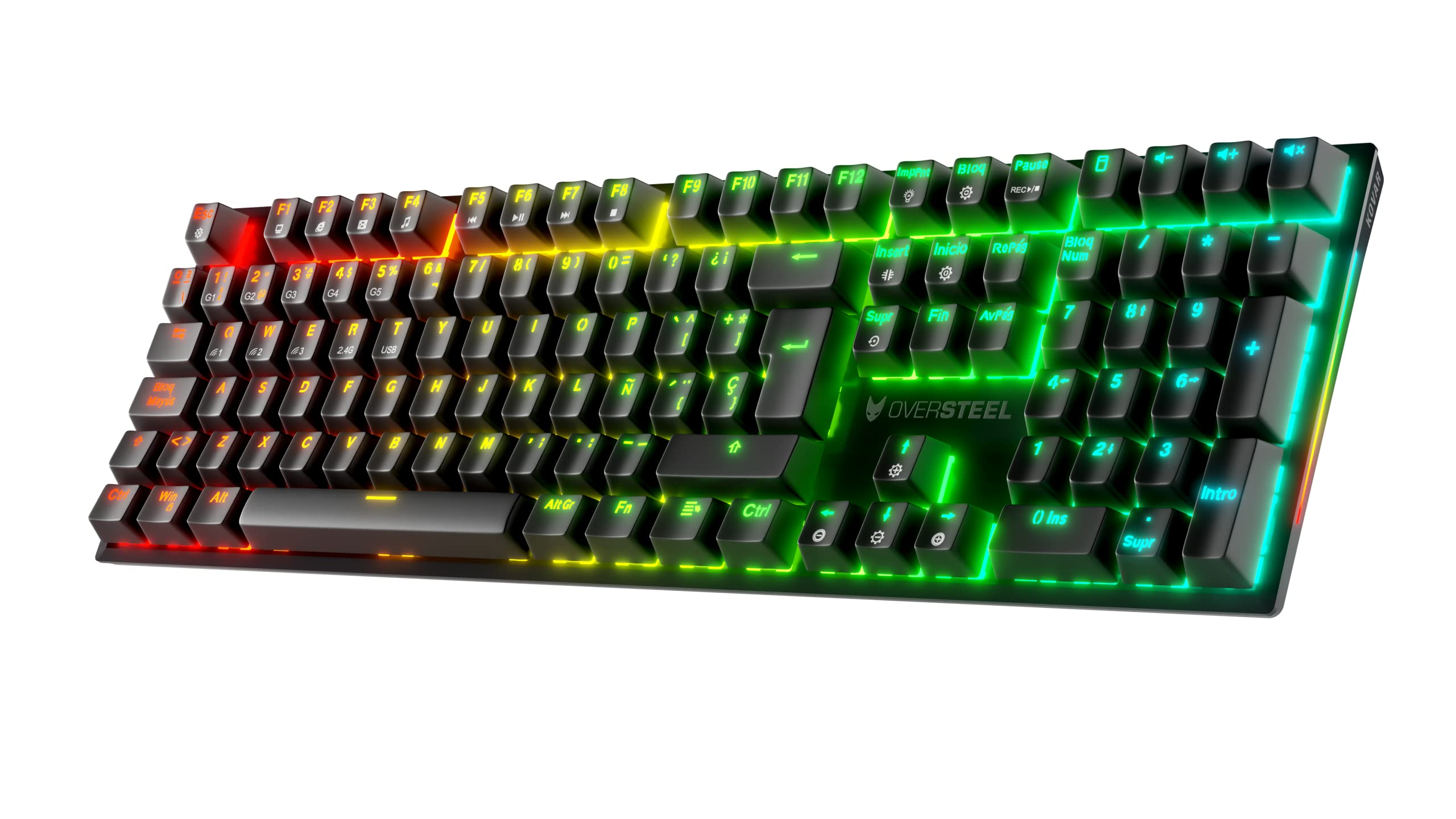 Oversteel - KOVAR Teclado Gaming Inalámbrico, Retroiluminación RGB, Switch Mecánico Outemu Red, Anti-Ghosting, Layout Español PC/MAC/Android