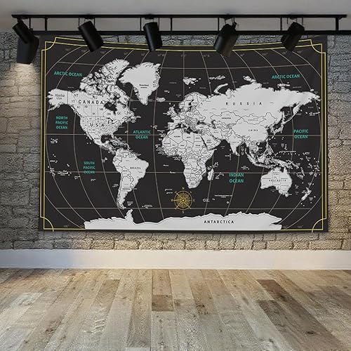 Miniatura 3 de Capsceoll - Tapiz de mapamundi, con mapa azul grande, para colgar en la pared, 80 x 60 pulgadas, azul y blanco, decoración de la habitación