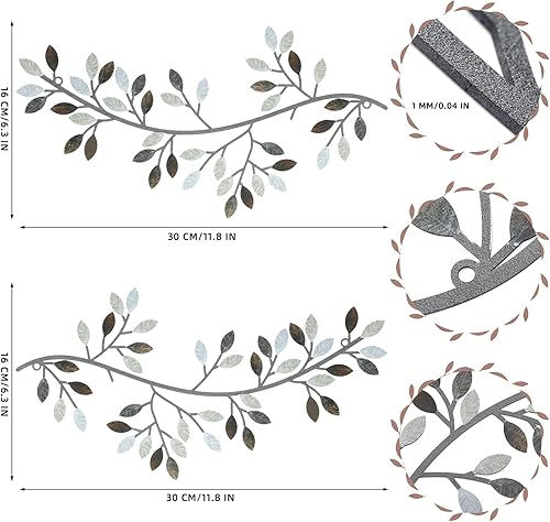 Miniatura 9 de Hotop 2 piezas de metal de hojas de árbol de árbol de vid para decoración de pared, hojas de ramas de olivo, arte de pared de hierro forjado sobre