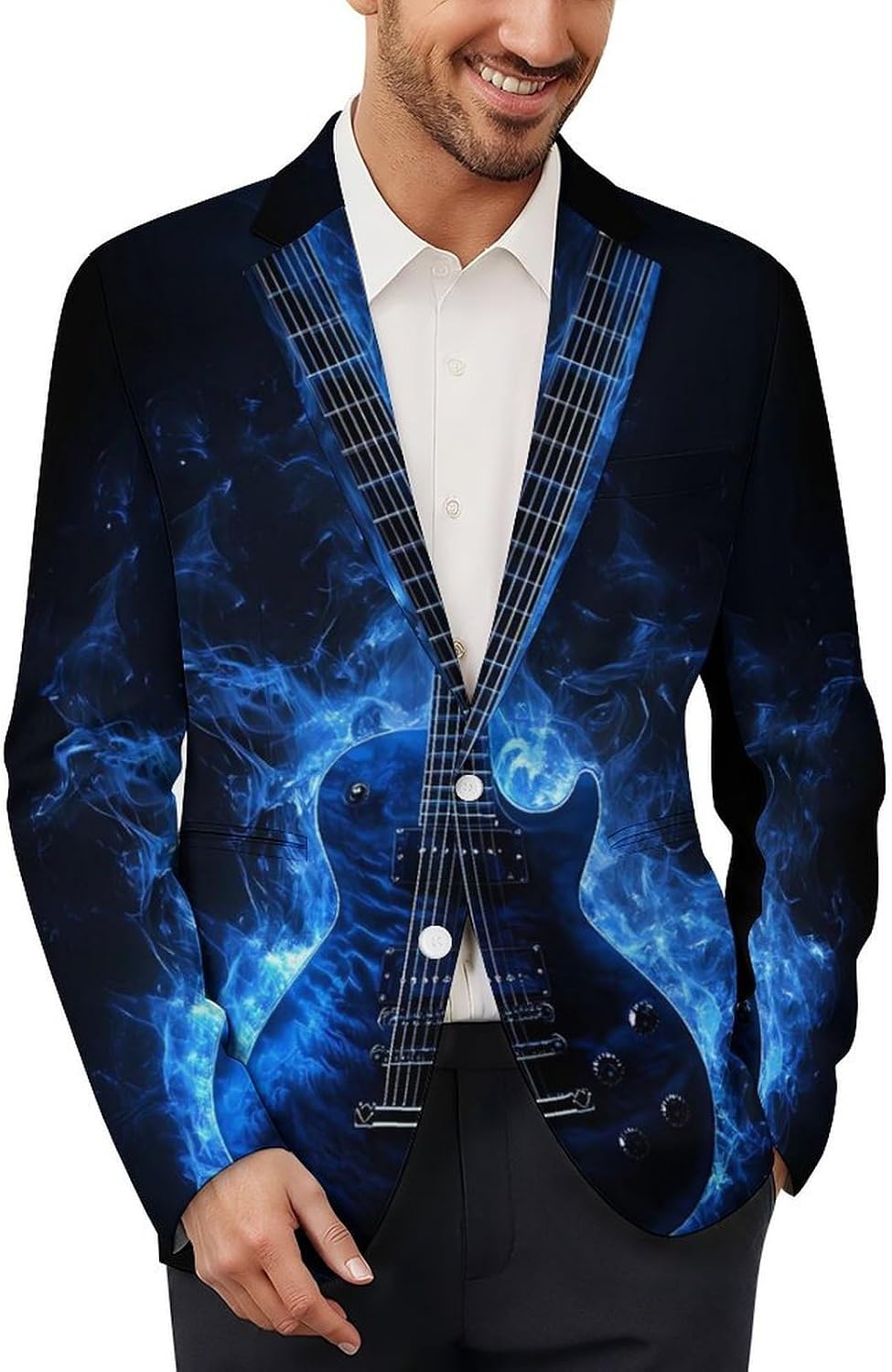 Guitar Music Flame Mens Casual Blazer Two Button Lightweight Sport Coat Suit Jacket