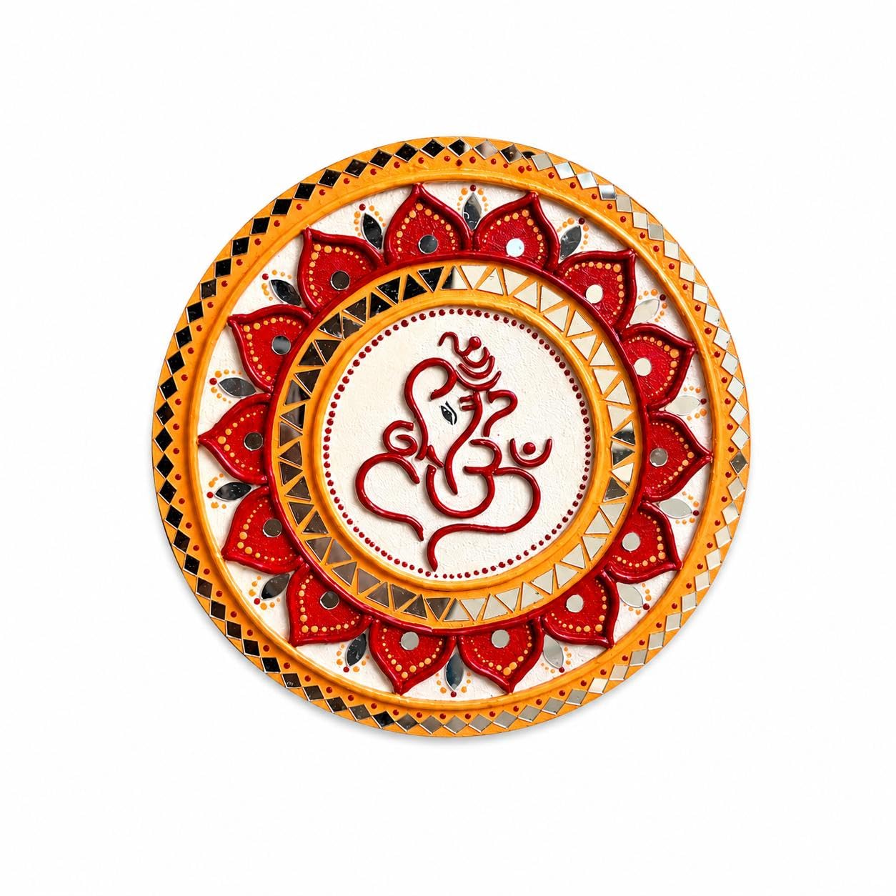 Ganesh Ji Lippan Art Wall Hanging, 10 Inch MDF Board | Mirror & Clay Work, Handcrafted Artwork, Round Wall Decor, 12mm Thick Board, Made in India-image-41