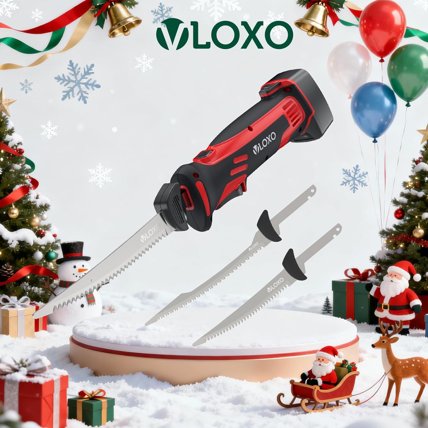 VLOXO Electric Fillet Knife-Cordless Electric Carving Knife with 2 Stainless Steel Blades Safety Lock Non-Slip Grip Rechargeable Electric Knives for Meat Slicing Turkey Bread Fish Includes Storage Case