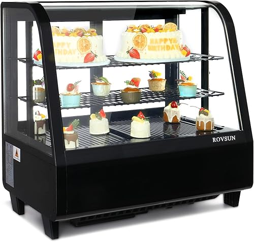 ROVSUN Refrigerador comercial de 3.5 pies cúbicos, vitrina refrigerada para mostrador de pastelería con iluminación LED, refrigeración por aire,