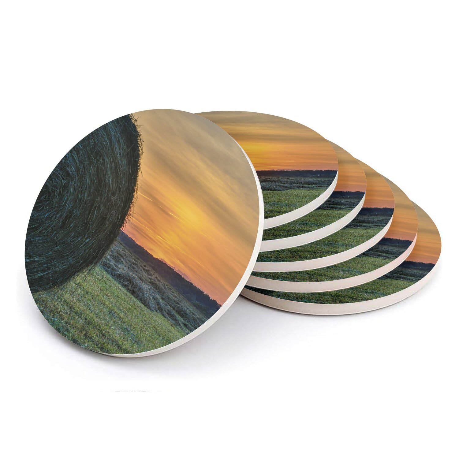Sous-verre ronds en céramique meule de paille lot de 6 dessous de verre pour table en bois