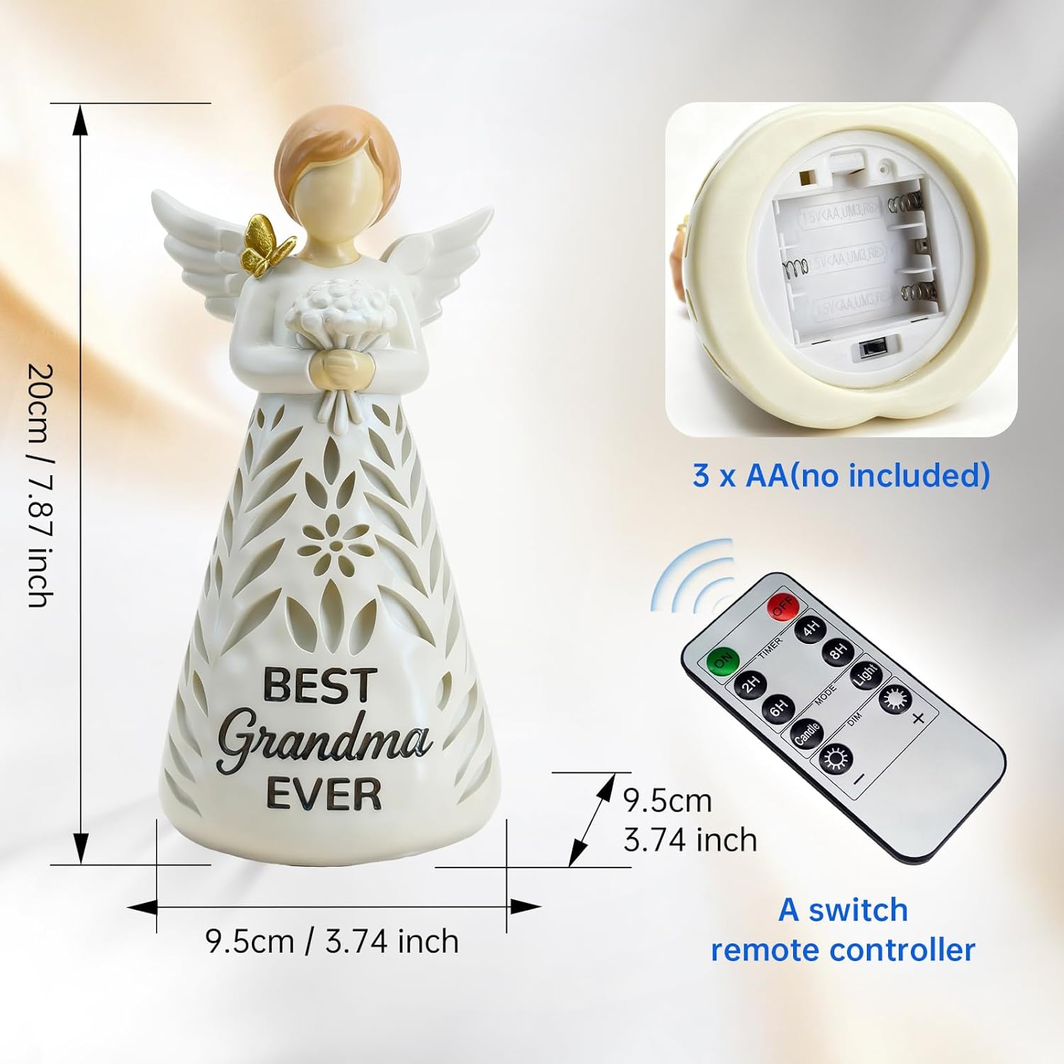 Great Grandma Birthday Gifts - Best Grandma Ever Figurines Lights with Remote, Grandmother Angel Figurine Gift Ideas for Christmas Mothers Day from Granddaughter Grandkids (No batteries included) - Image 5