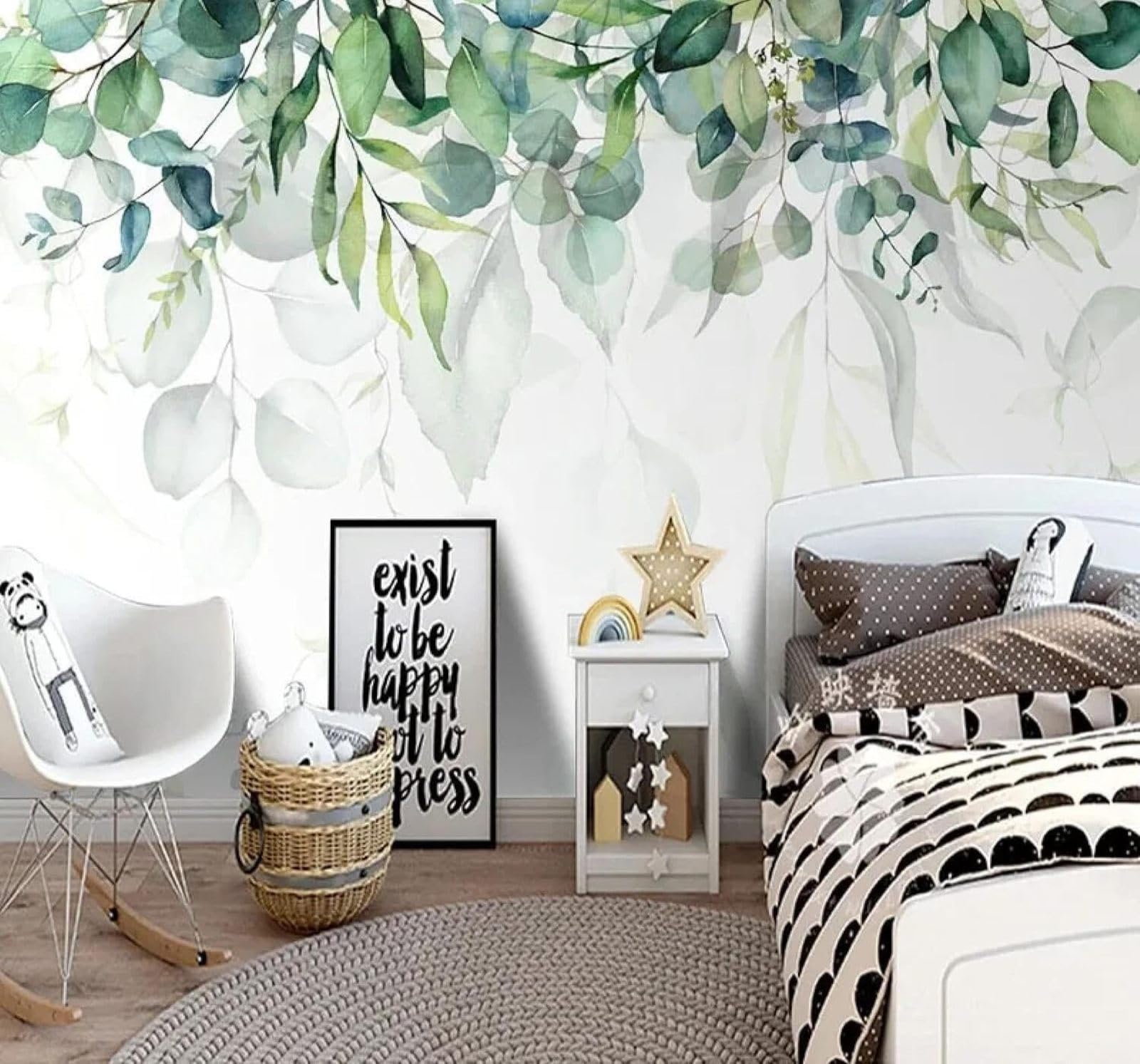 Xlming 250Cm×170Cm(B×H) Hand Drawn Fresh Watercolour Leaves Vines 3D Wallpaper Luxury Silk Study Dining Feature Sofa Grey Bedroom Living Room Tv Decorative Wall-250Cm×170Cm