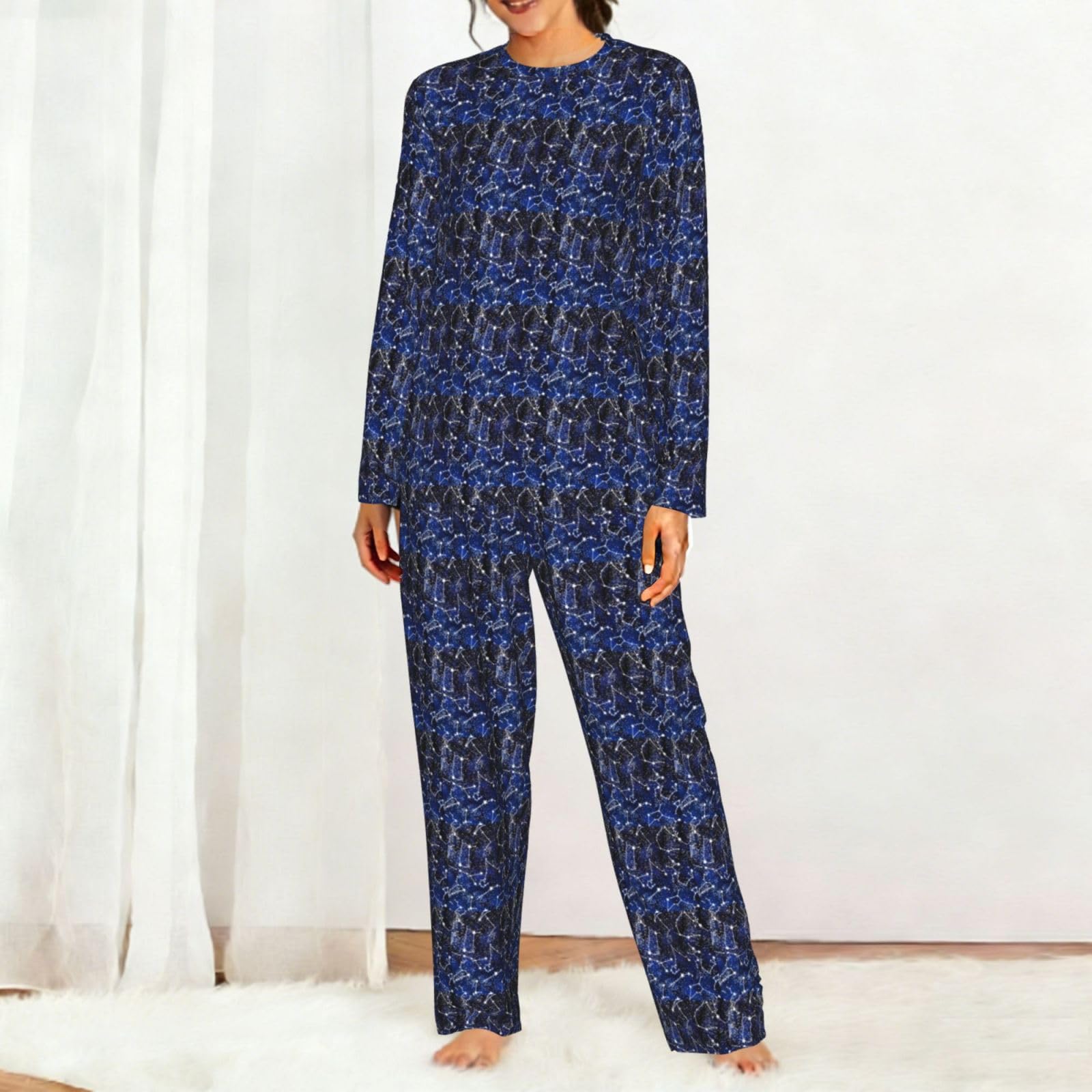 Glow In The Dark Stampa Donna Manica Lunga Pigiama Corrispondente Morbido Elastico Coulisse Casual Daywear