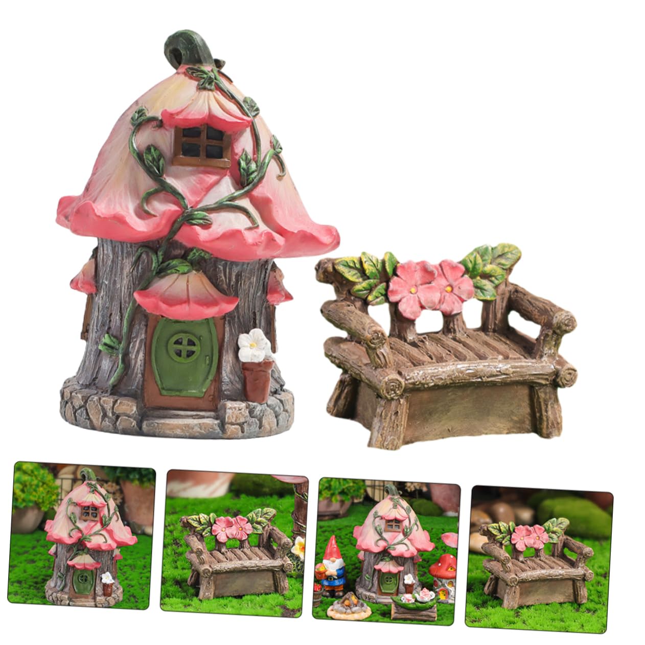 VANZACK Casa de Resina Decorativa para Jardín, 1 Juego, Delicada