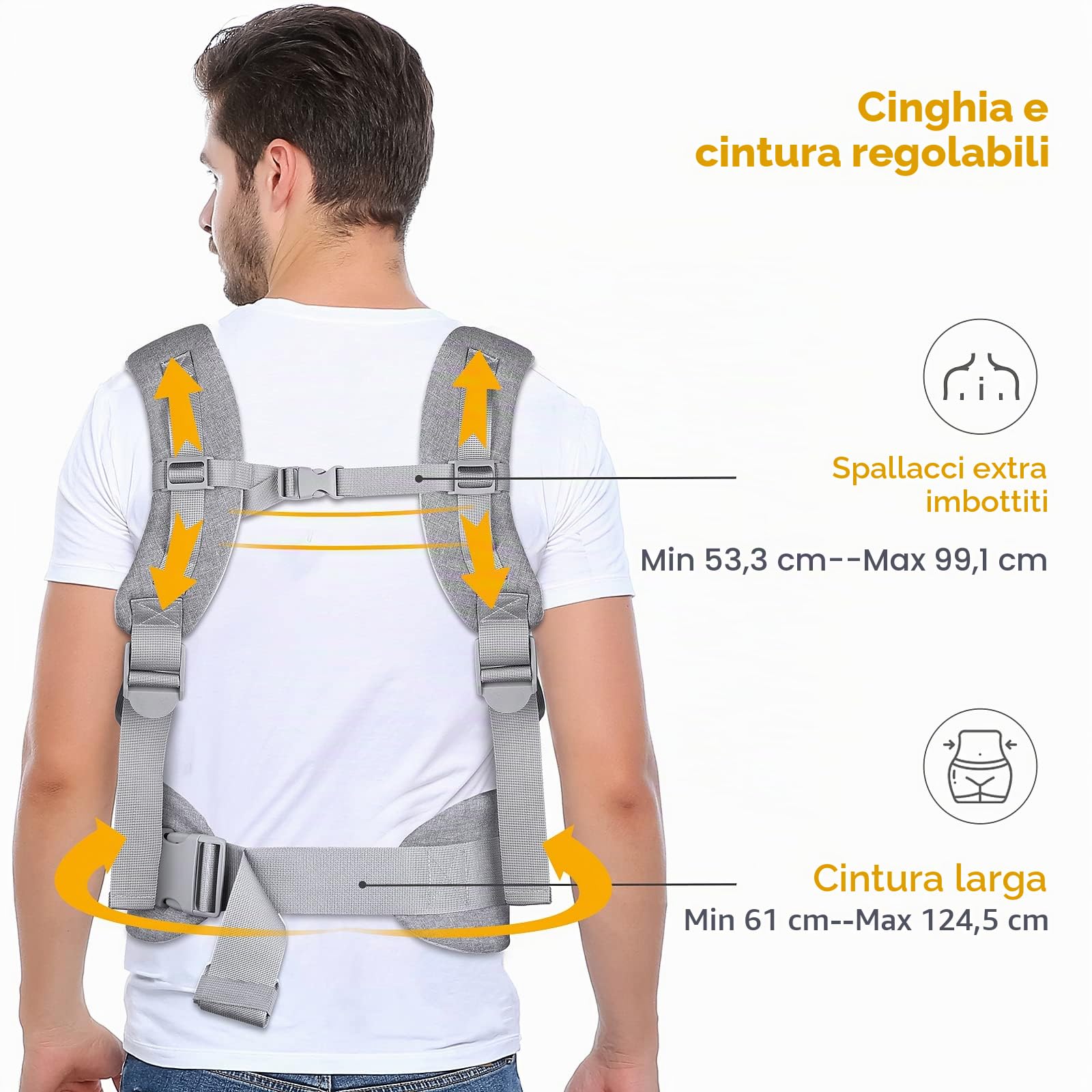 GAGAKU Marsupio Neonato 0-36 Mesi,4-in-1 Porta Bebe Traspirante Regolabile Facile da Indossare viso in Faccia in Avanti e Indietro Indossare per Marsupio Neonato Ergonomico fino a 15kg-Grigio