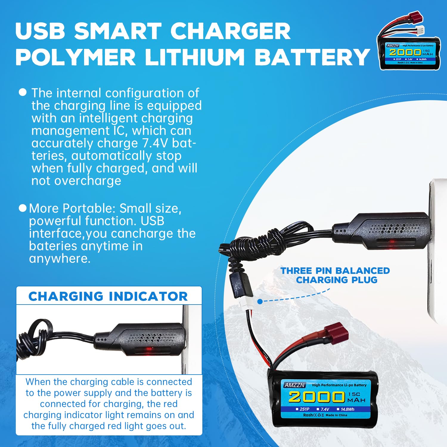 Batterie Li-Ion 7,4V 1500mAh 15C Avec Prise T – Rechargeable Haute Décharge Pour Voitures Et Avions RC (Syma 822, T39, F49…)