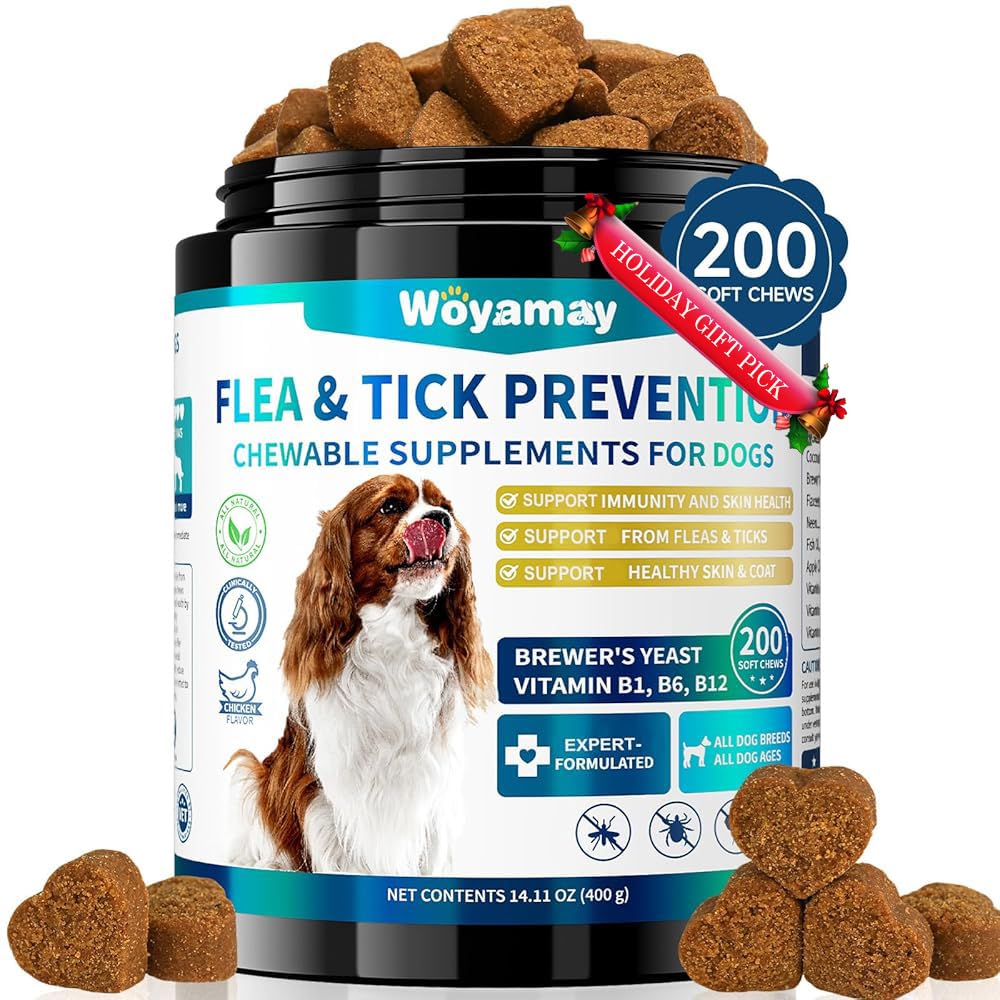 200 Natural Dog Flea and Tick Support Chew for Dogs, Dog Flea & Tick Supplement for Dogs and Puppy of All Breeds – Chicken Flavor
