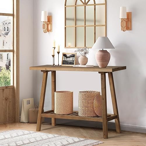 Mesa consola de madera maciza recuperada, mesa de entrada de granja de 43.3 pulgadas, mesas de sofá estrechas detrás del sofá, mesas decorativas de
