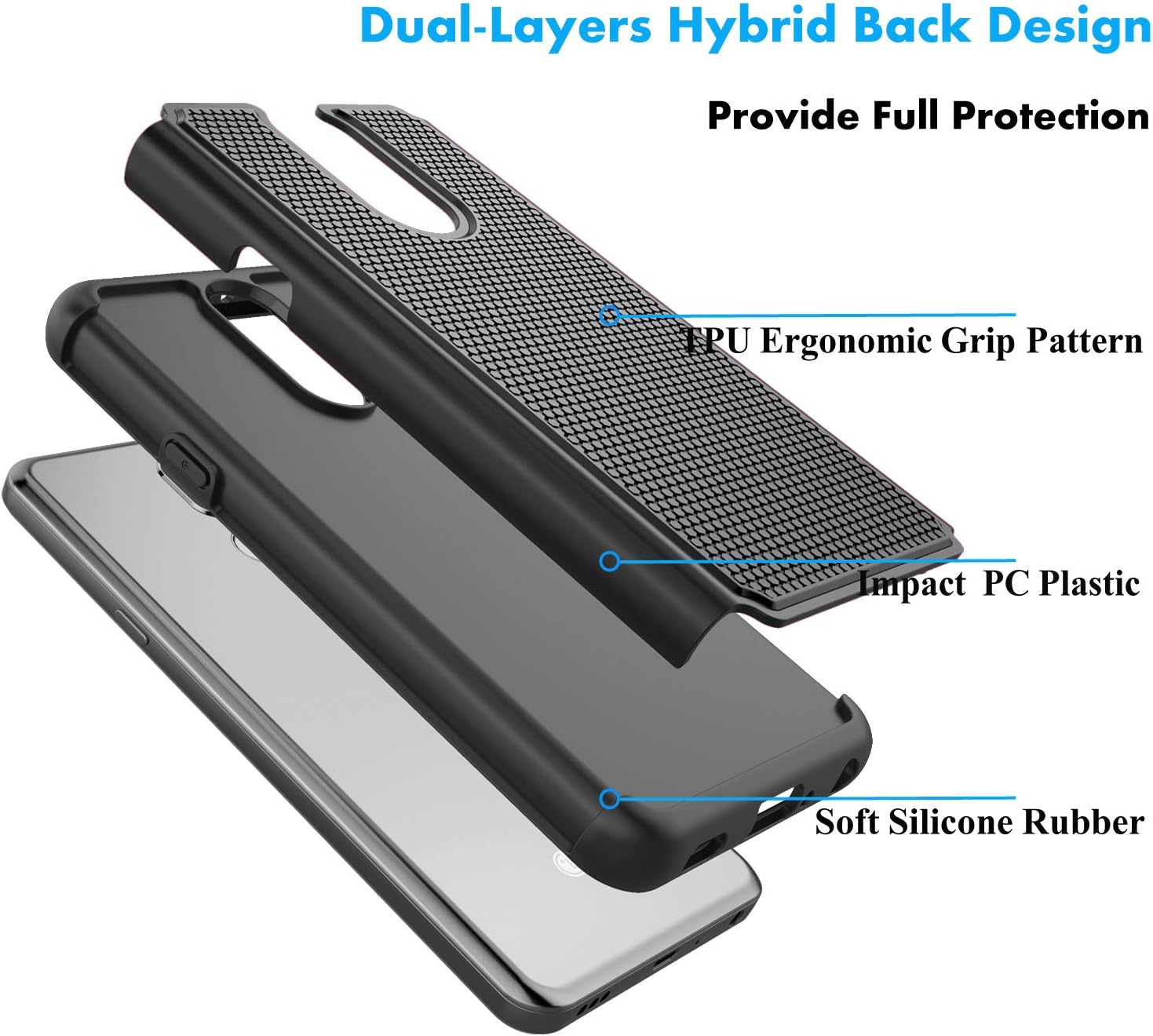 NJJEX Compatible with LG Aristo 4 Plus/Escape Plus/Neon Plus/Tribute Royal/Arena 2/Prime 2/Journey LTE Case, [Nveins] Dual Layers Hard Plastic Back + Soft Silicone Rubber Armor Phone Cover [Black]
