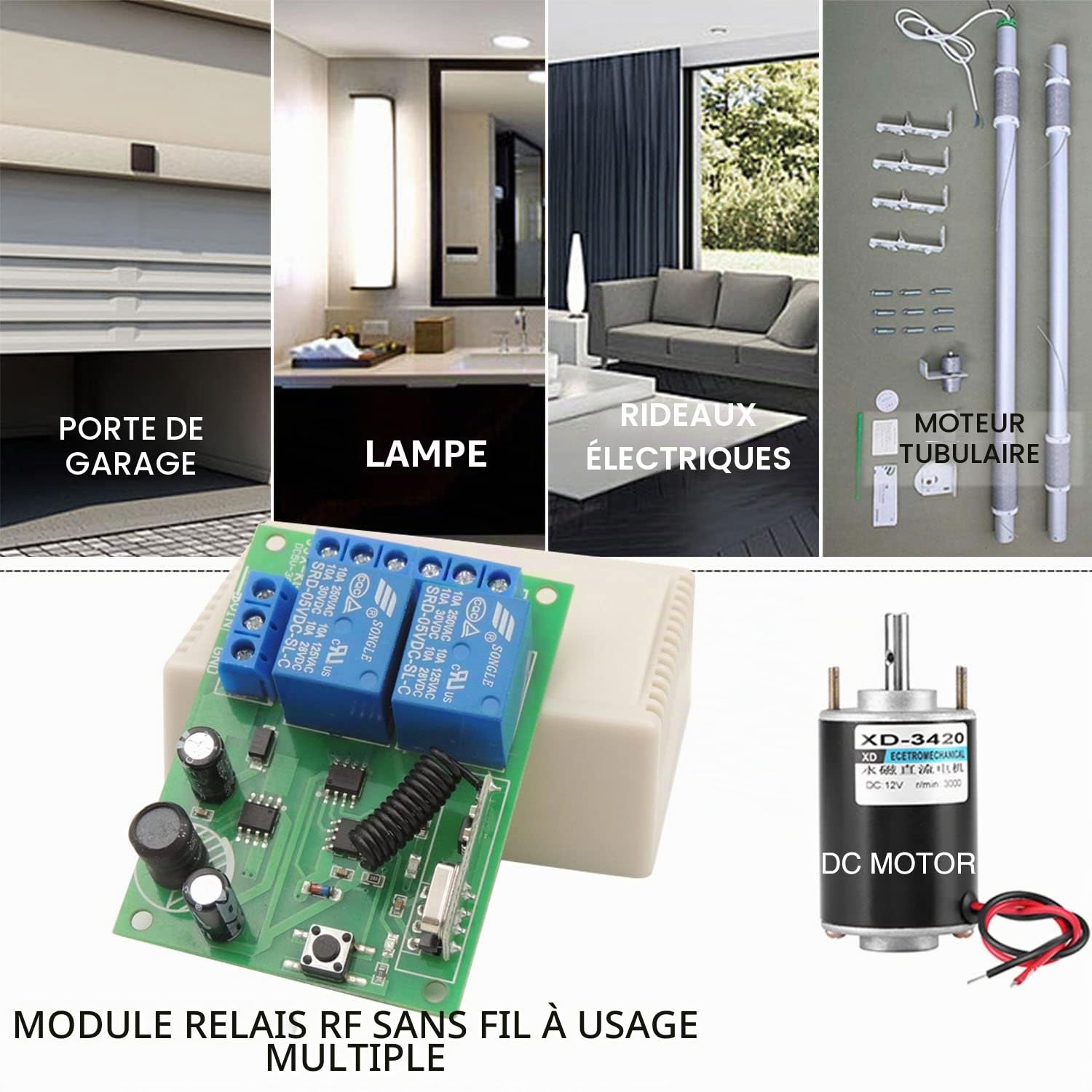 DieseRC Commutateur de télécommande sécurisé DC 12V 24V 30V sans Fil 433Mhz RF 10A récepteur de Relais avec 2 émetteurs, pour Moteur, lumière, Porte de Portail, contrôleur de Bricolage