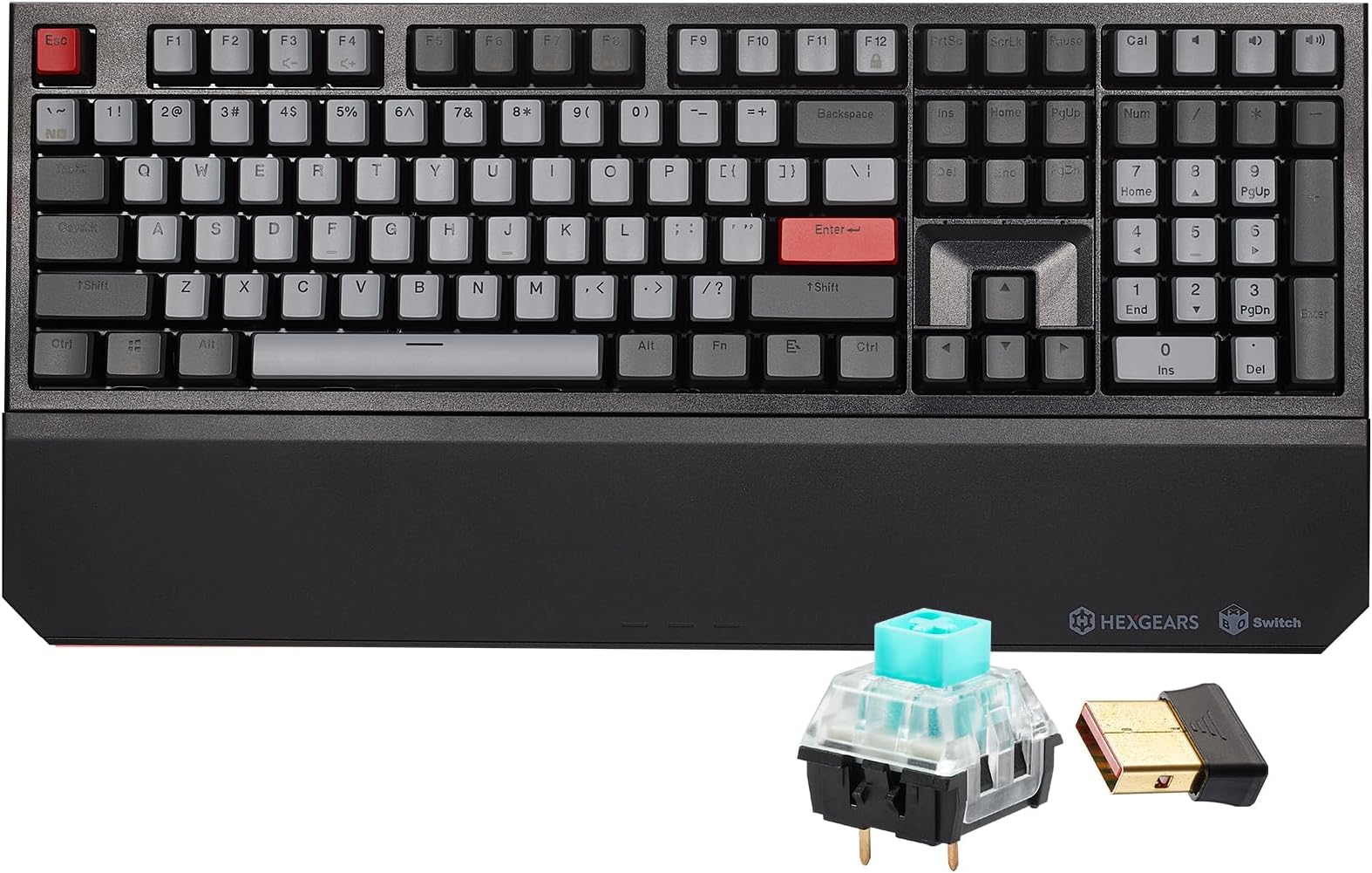 Hexgears X5 Wireless Mechanical Keyboard, Dual-Mode 2.4G/USB-C Ergonomic Full Size 108 Keys Keyboard, Kailh Box 3.0 Clicky Switch, N-Key Rollover, Backlit Gaming Keyboards with Wrist Rest (Dark)