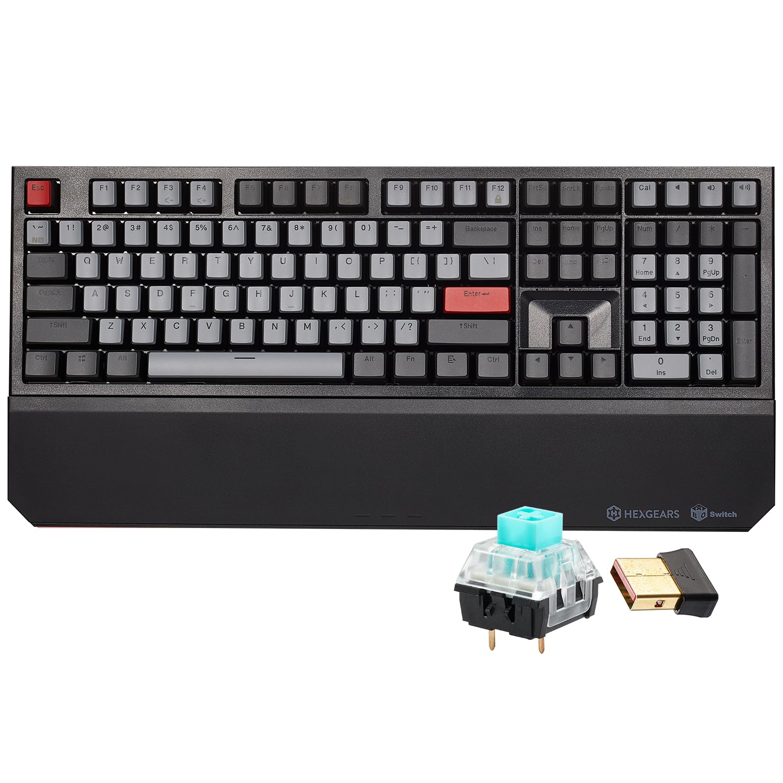 Hexgears X5 Wireless Mechanical Keyboard, Dual-Mode 2.4G/USB-C Ergonomic Full Size 108 Keys Keyboard, Kailh Box 3.0 Clicky Switch, N-Key Rollover, Backlit Gaming Keyboards with Wrist Rest (Dark)
