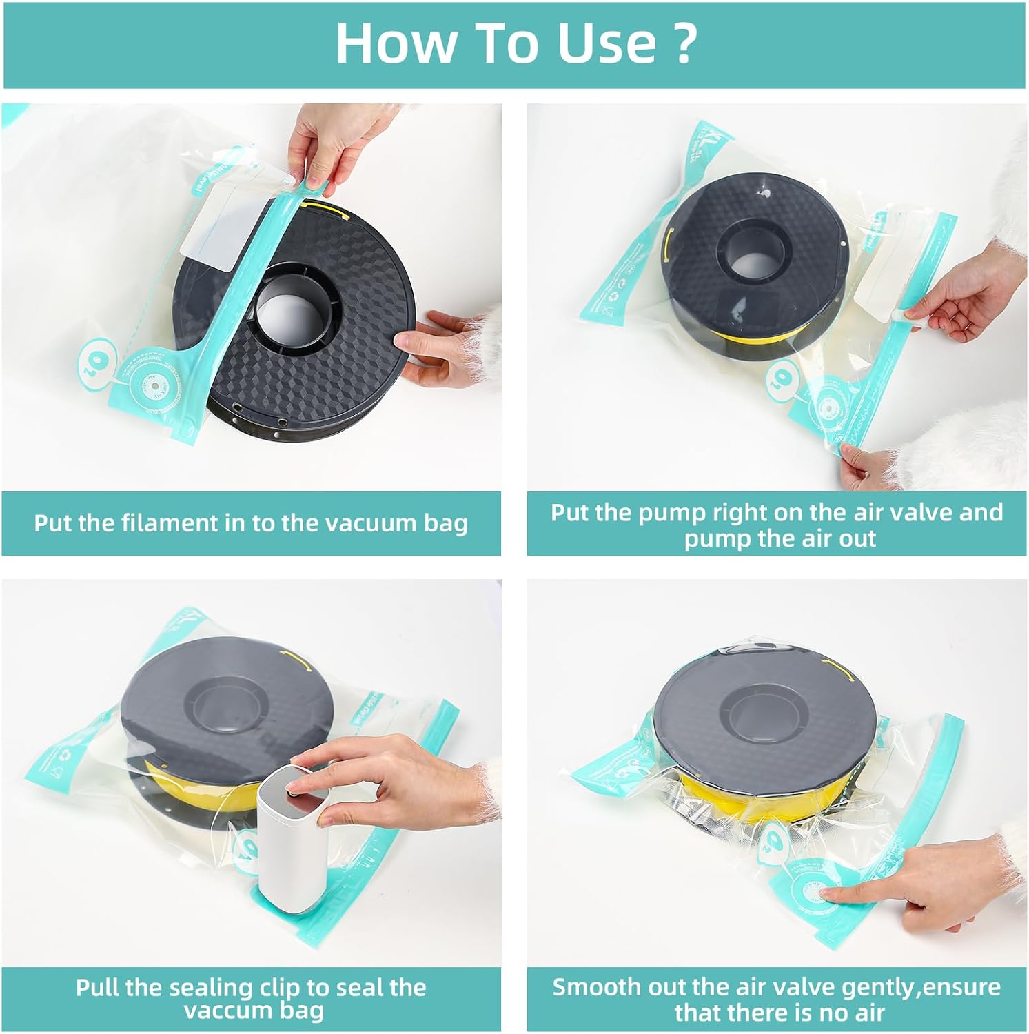 3D Printer Filament Storage Bag Vacuum Kit, 20 Thicken Spool Storage Sealing Bags, Dust Proof Humidity Resistan 11.8 x 13.4 in for Keeping Filament Dry