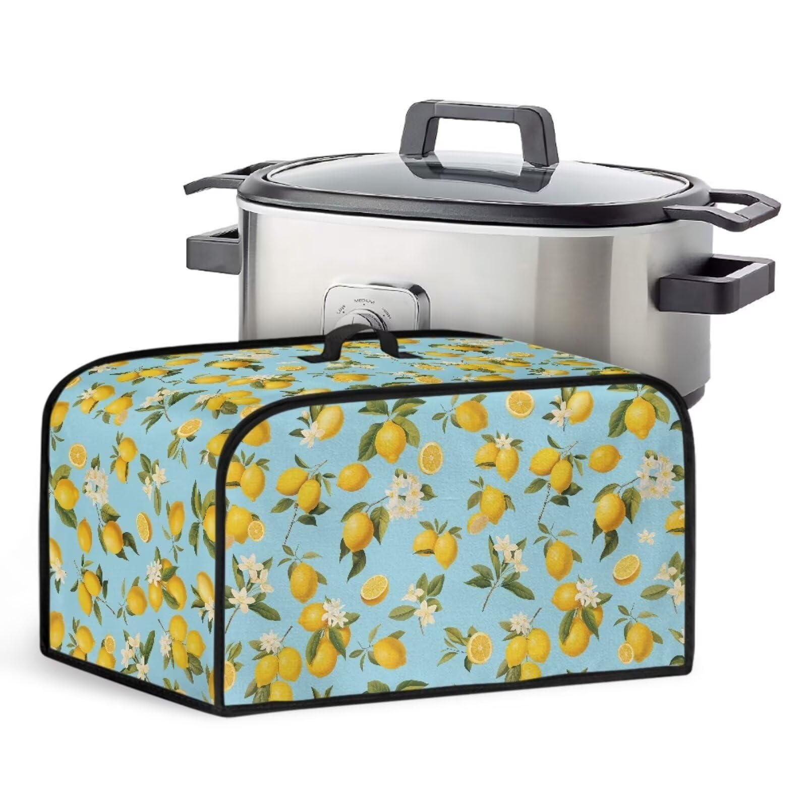 Lemon Floral Print Slow Cooker Protection Cover with Top Handle Lightweight Dustproof Cover Fits Most 6-8 Quart Oval