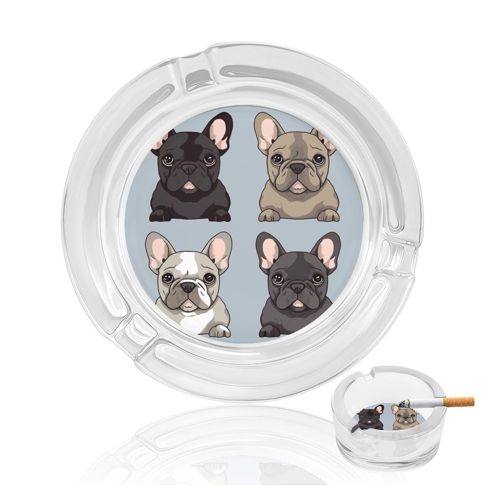 French Bulldog Glass Ashtray for Cigarette,Cigarette Ashtray for Indoor Or Outdoor Use,Cigar ash trays case with 3 Notches-Glass Decor Gift for Men Smokers
