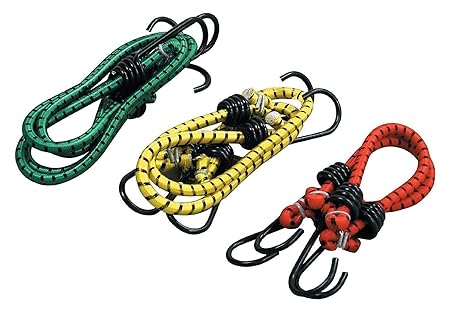 RED CRUSH Heavy Duty High Strength Elastic Tying Rope with Hooks, Shock Cord Cables, Luggage Tying Rope with Hooks (Length 6 ft - Set of 3)