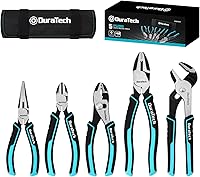 Vista 1 de DURATECH 5-Piece Cr-Ni Pliers Set, 6" Long Nose, Slip Joint, Diagonal Cutting, 8" Linesman, Groove Joint Pliers, Easy Storage Oxford Rolling Pouch