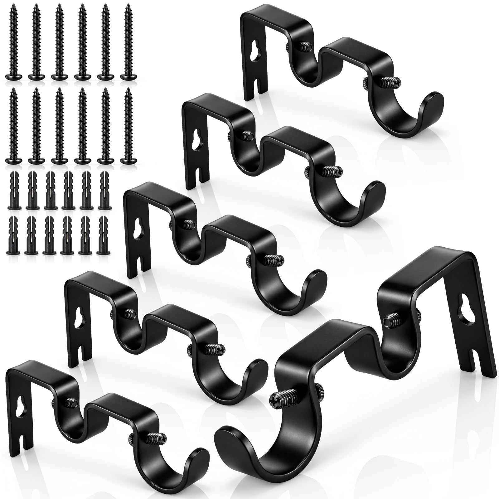 Frienda 6 Pack Curtain Rod Brackets Adjustable Wall Mounts, Black