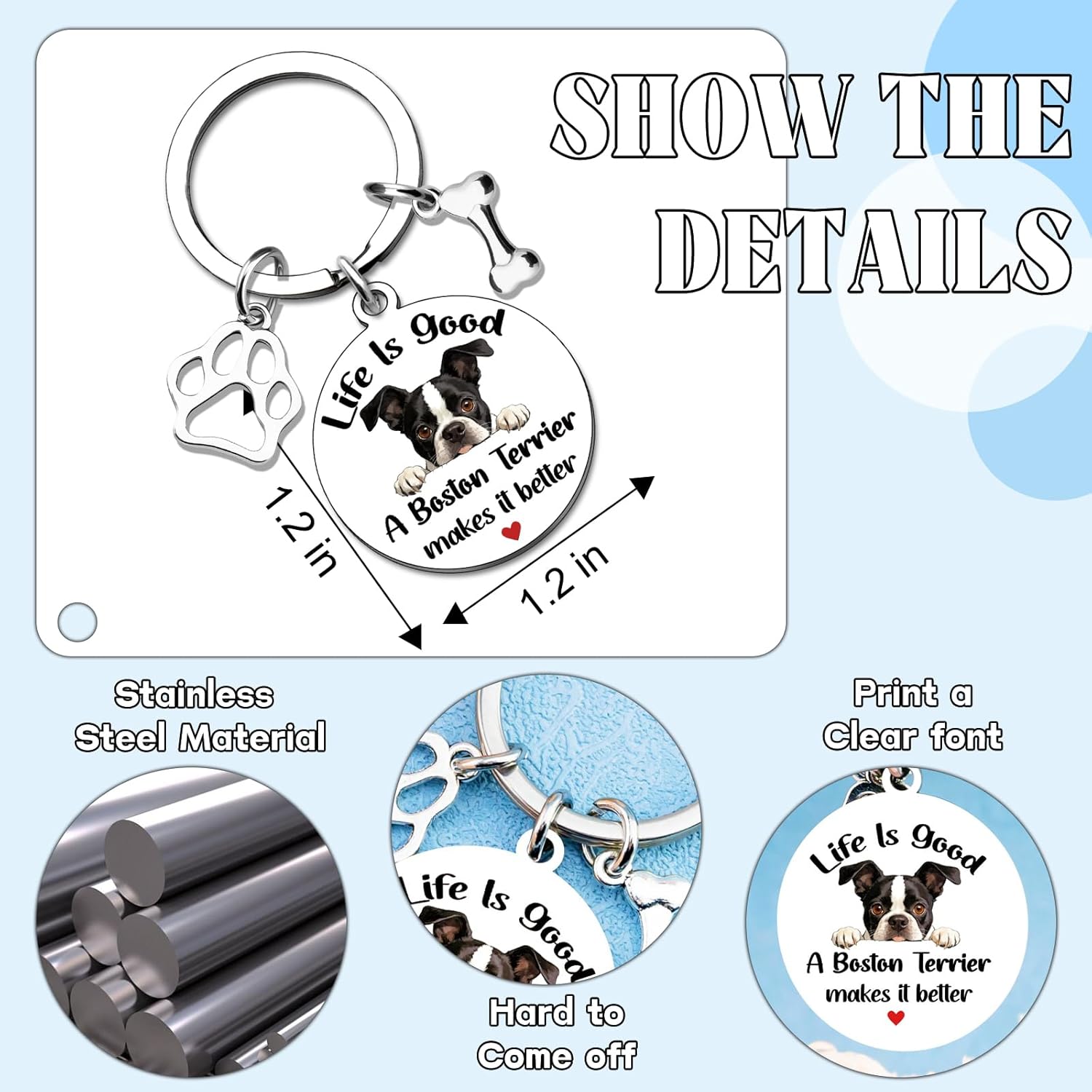 Boston Terrier Gifts for Women Men Boston Terrier Keychain Dog Mom Dog Dad Keychain Mother’s Day Valentine's Day Birthday Gift for Pet Owners Christmas Dogs Stocking Stuffers for Girls Boys - Image 2