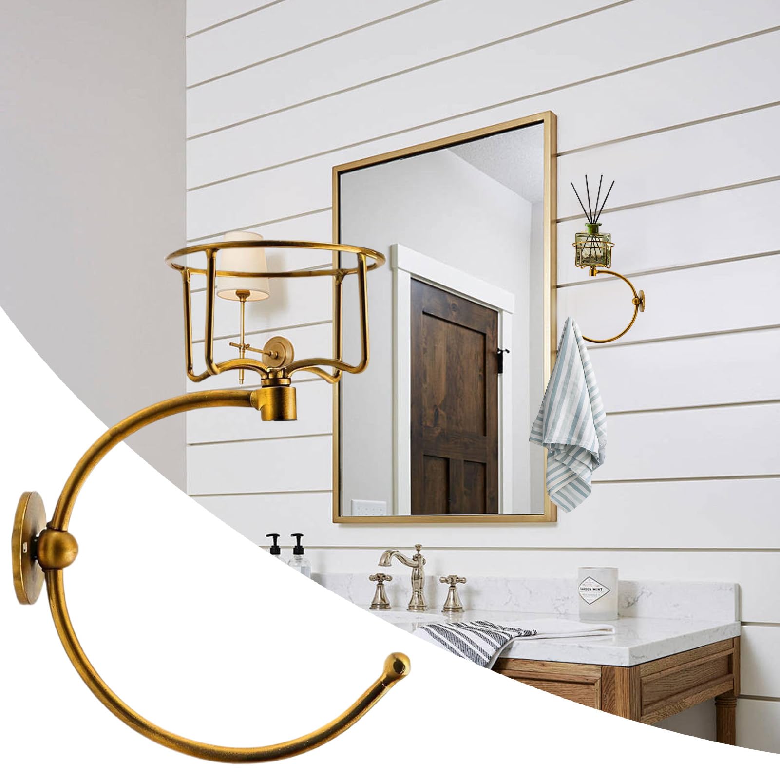 Toalla de Mano de Pared, Soporte de Toalla de Mano, Anillo de Gancho de Toalla de baño con Soporte de Velas, Estante Decorativo Elegante Creativo rústico para Amigos Hotel Hotel Kitchen Baith Centén