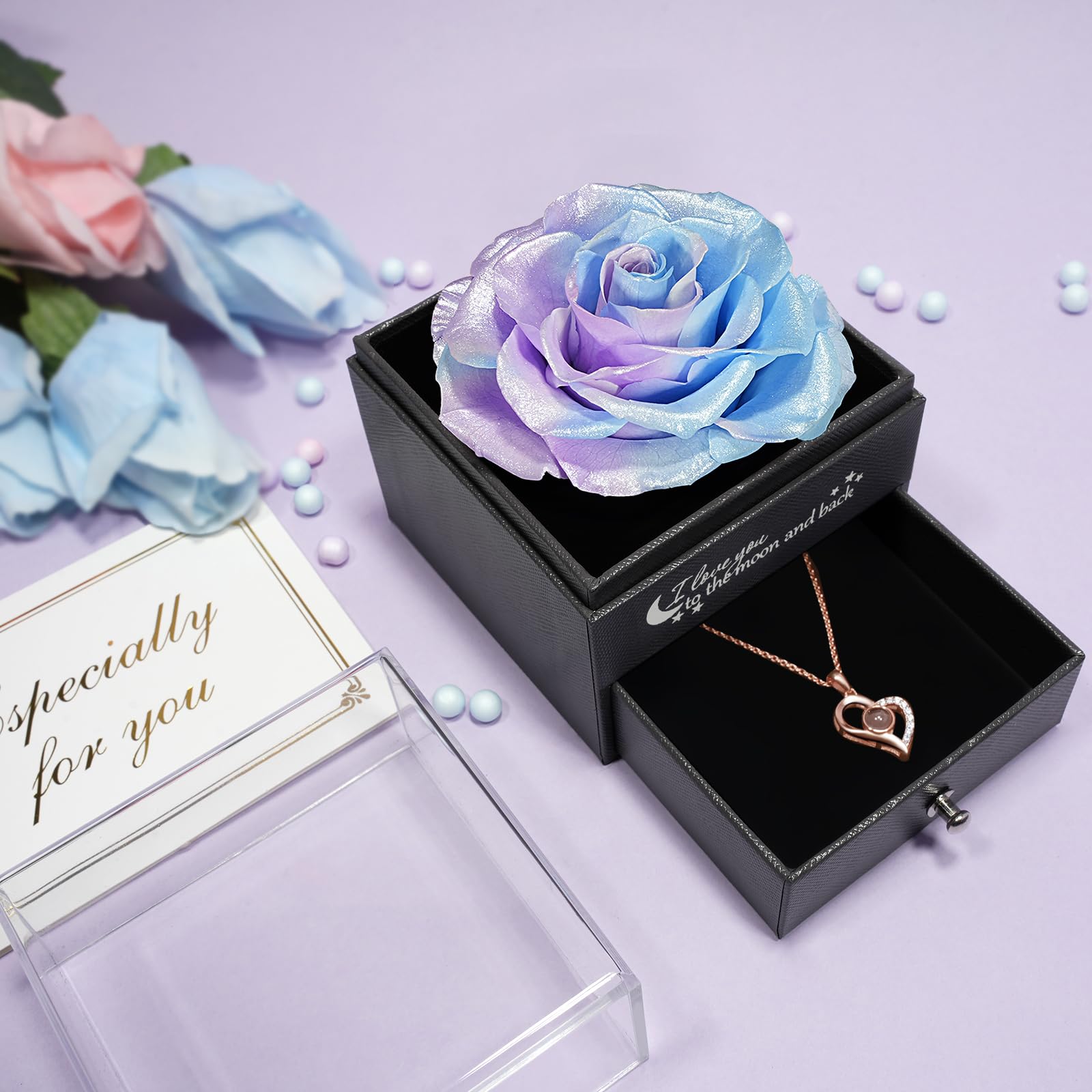 Yamonic Rosa Eterna Regalos Originales para Mujer,Rosa Eterna Natural Preservada con Collar Regalo Mujer,Flore Preservada Regalos Madres Regalo Navidad San Valentin Dia de la Madre Cumpleaños