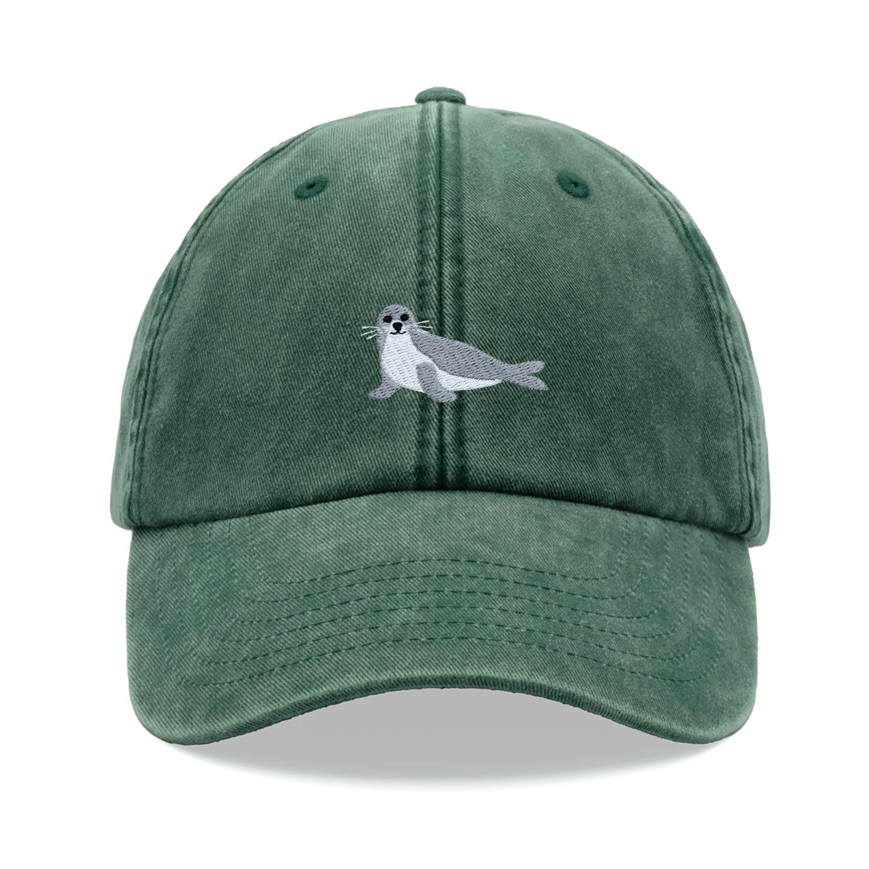 Seal Baseball Cap Vintage Washed Unisex Dad Hat Adjustable Bottle Green