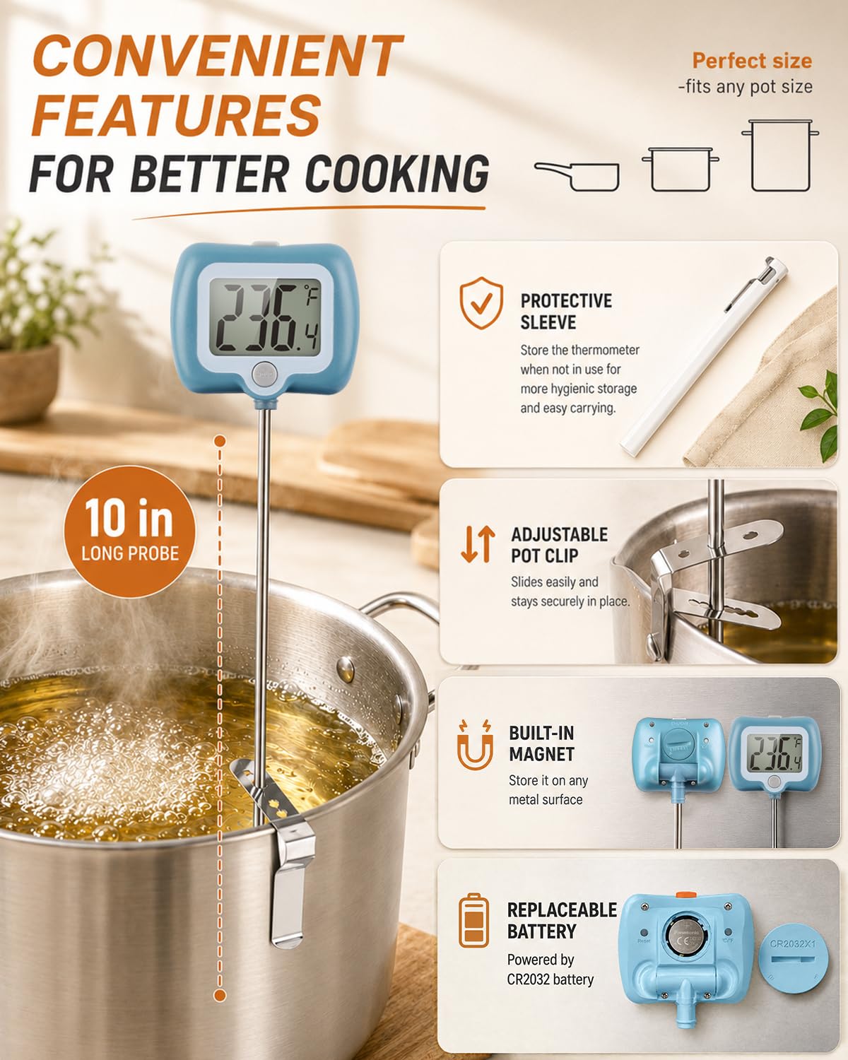 Digital Candy Thermometer Deep Fry Thermometer Blue