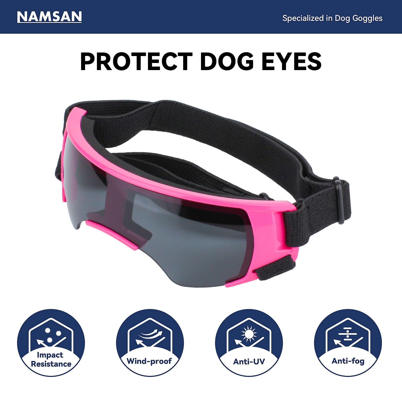 NAMSAN Occhiali da sole per cani di piccola taglia, occhiali protettivi per cani di piccola taglia, antivento, impermeabili, con elastico regolabile, rosa