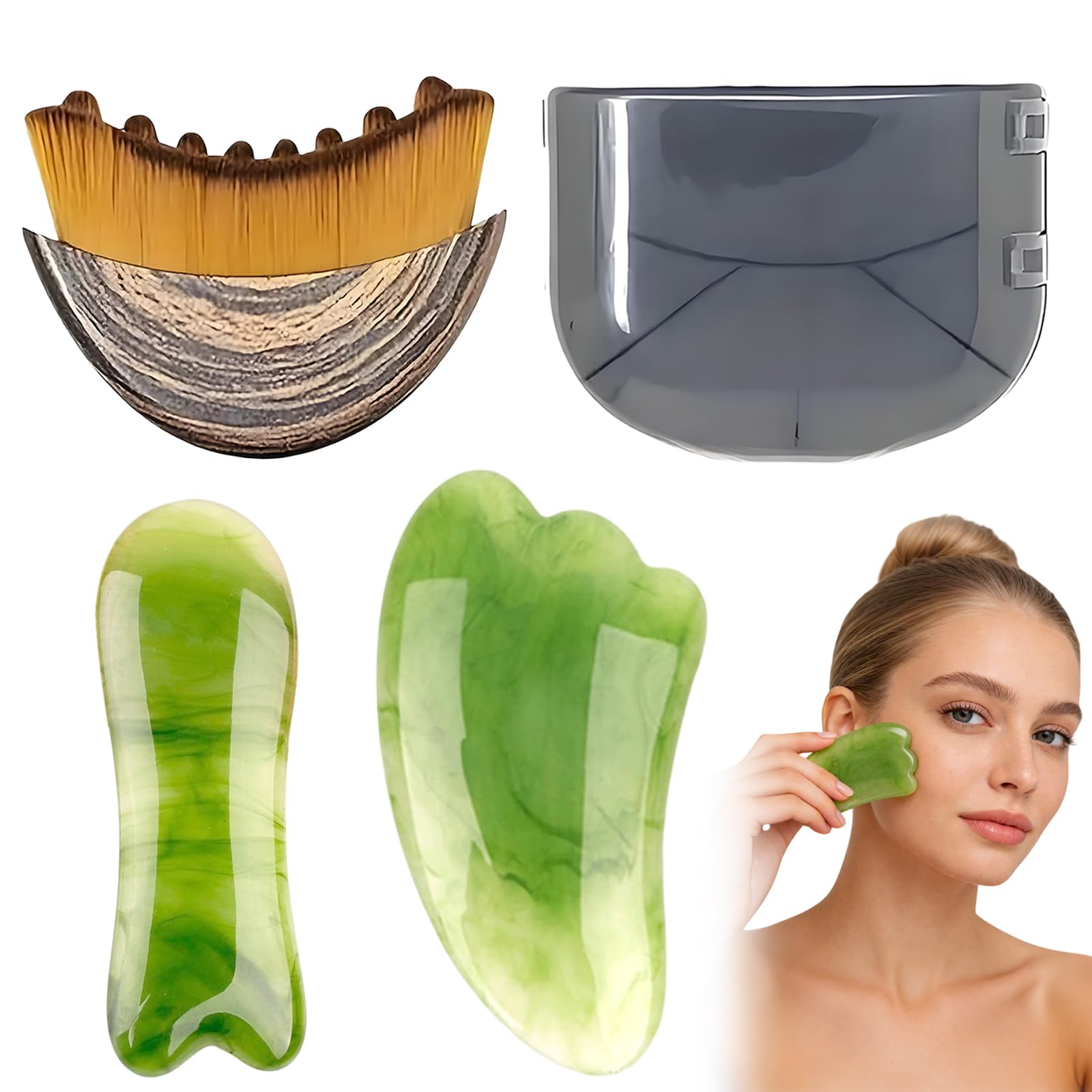 Lymphatic Drainage Massager and Green Triangle and Green Fishtail Comb,Contour Brush,Lymphatic Face Brush,Face Massager Tool Ergonomically Designed to Fit The Skin Precisely and Relieve Fatigue