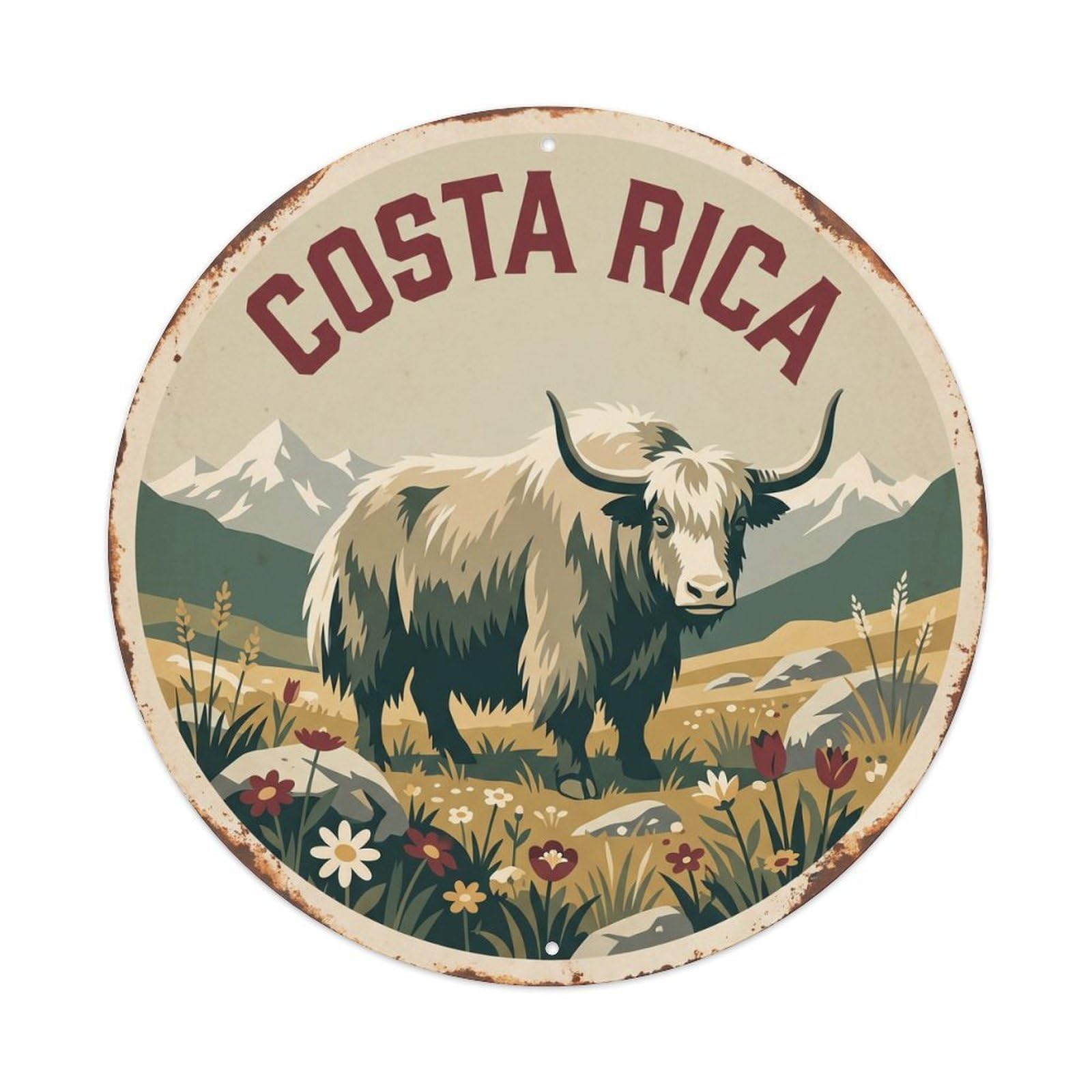 Costa Rica Yak Mountain Meadow Metal Tin Sign