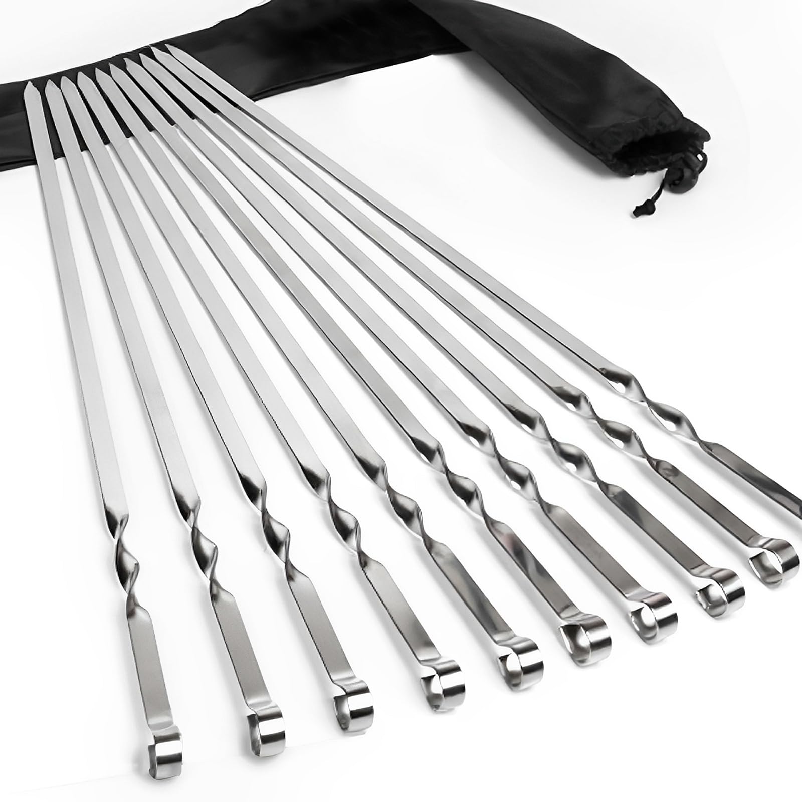 Goutime adana skewers for kabobs, shish kebab wooden skewers for grilling, metal stainless steel barbecue, kebab wide, set of 7 with bag, (60cm long, 1.5cm wide