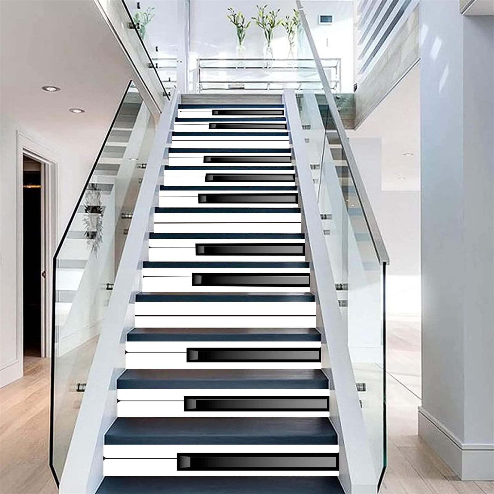 Calcomanías para escaleras artfanke en blanco y negro de 39.3x7.1 pulgadas