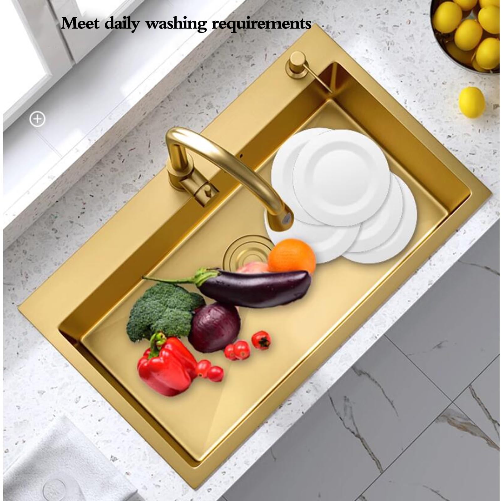 Fregadero de acero inoxidable dorado para cocina con cesta de drenaje, lavabo para lavavajillas para cocina, apartamento, restaurante, fregaderos de un solo seno de varios tamaños, fregaderos para pi
