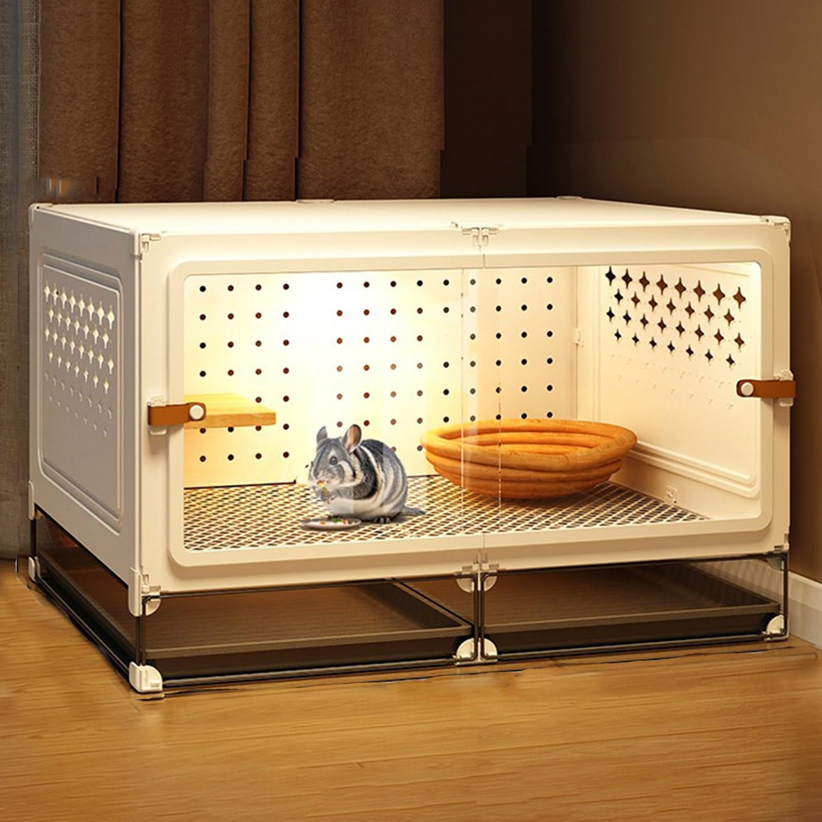 Jaula de chinchilla, puerta corredera transparente para hurón, chinchilla, azúcar, ratas, ratones, conejo, ardilla, hámster (blanco, 70 x 45 x 45 cm)