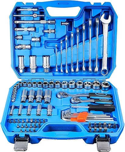 Miniatura 1 de TOMMARS Juego de caja de herramientas mecánicas automotriz, 92 piezas de 14 pulgadas y 38 pulgadas, kit de herramientas manuales SAE Mechanics con