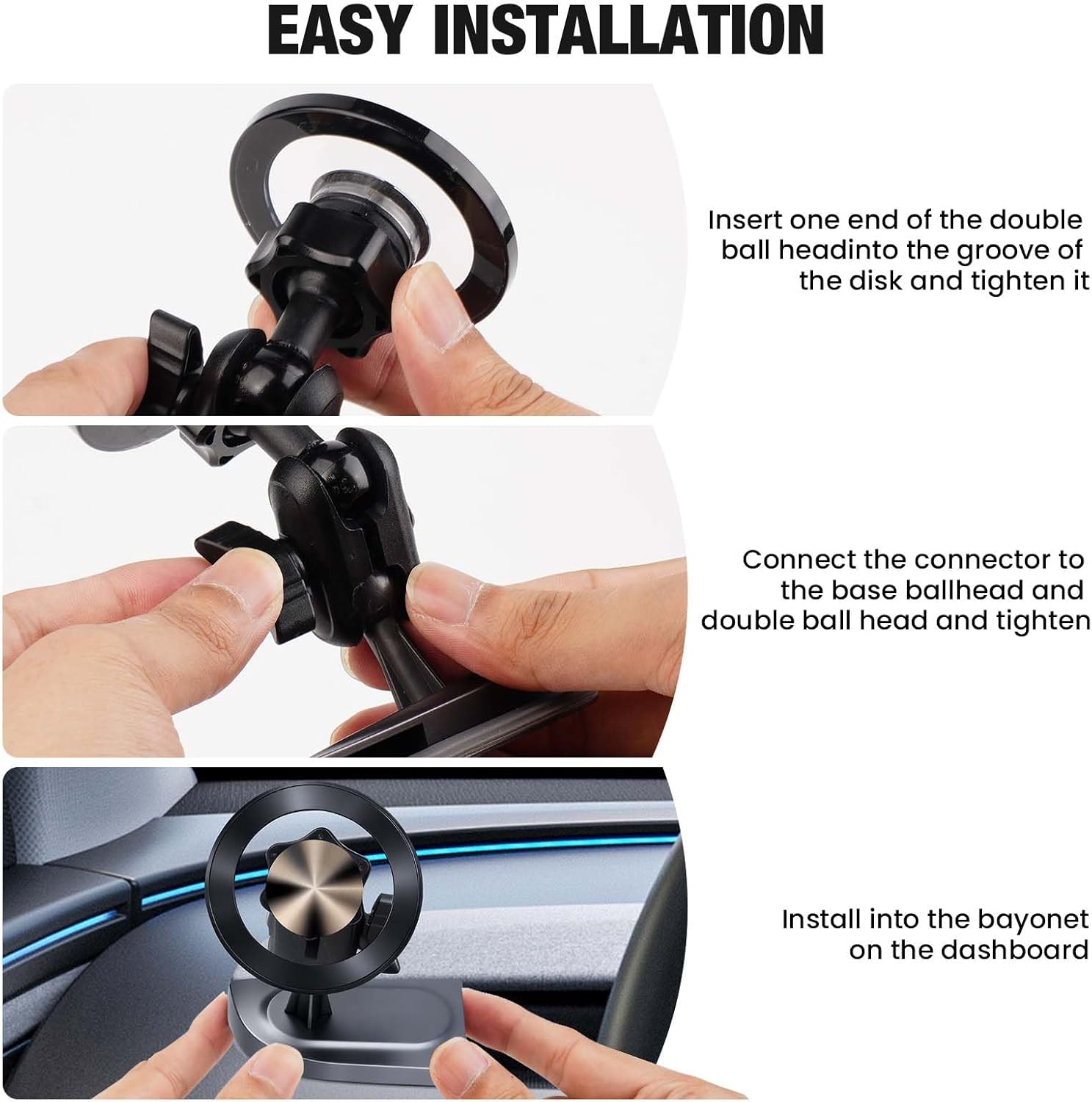 Magnetic Phone Mount Holder Fit for Tesla Model Y Juniper 2025-2026 - Custom Design Strong Magnet Power Angle Adjustable - Model Y Stable Accessories Phone Holder Compatible with All Phones