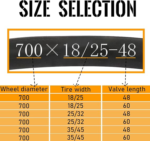 BWSHLF Bicycle Inner Tube 700x18-25/25-32/35-45, Road Bike Replacement Inner Tubes with 48mm & 60mm Presta Valve - 6 Pack