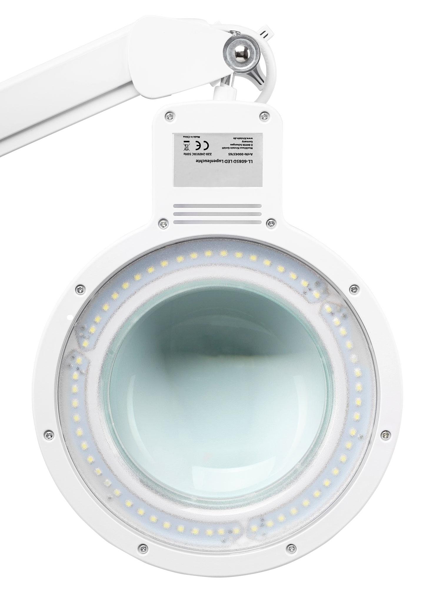 Showlite LL-6085D Lampada Lente LED 8W 5 Diottrie (Lampada Lente, Lente 12,5 cm, 60 SMD LED, Ingrandimento 2,25x, Morsetto da Tavolo) bianco