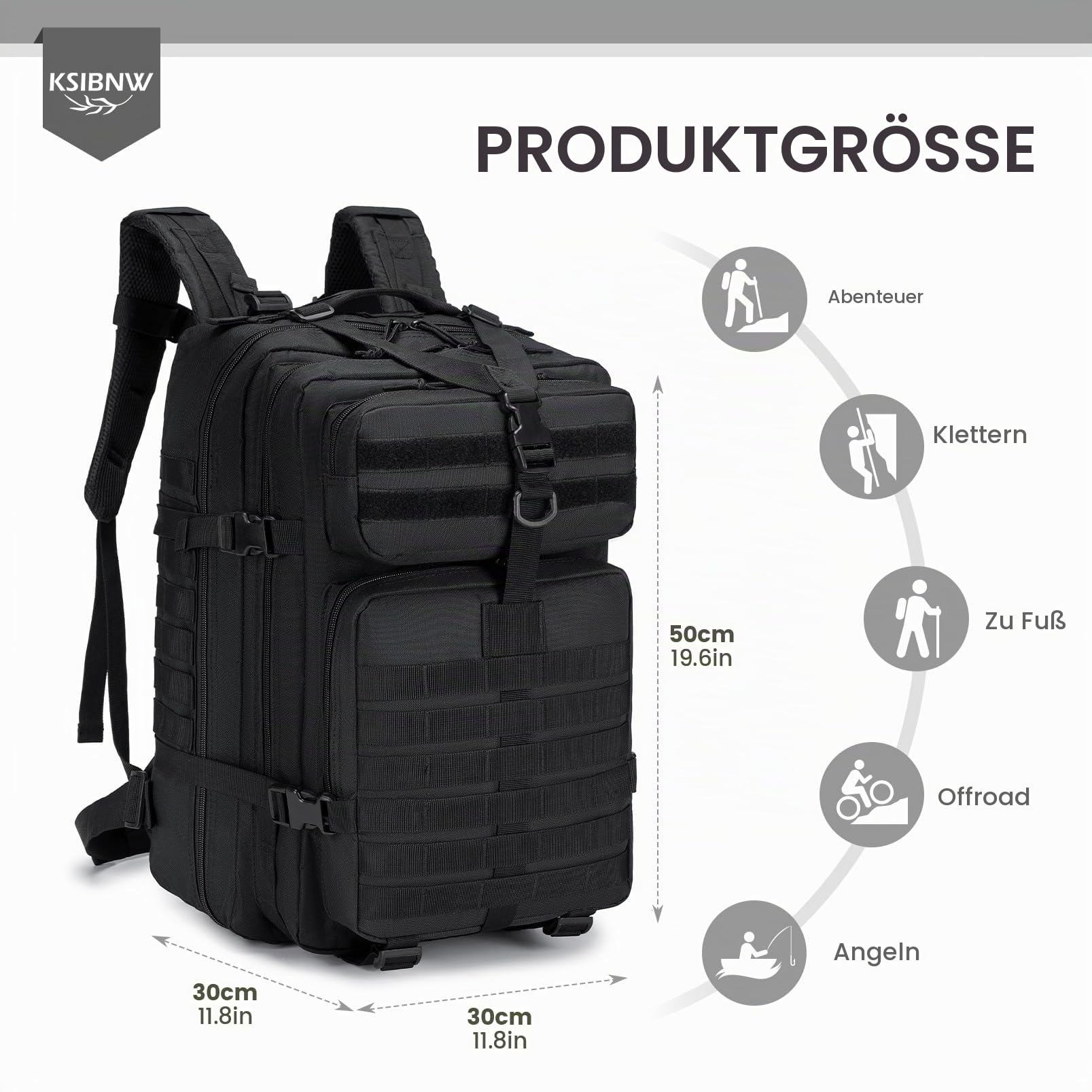 KSIBNW Militär Rucksack 50L Taktische Rucksack,Große Kapazität Survival Rucksack Wasserdicht Klettern Wandern Taktischer Trekkingrucksack Reiserucksack, 3 Tage Outdoor Wanderrucksack Für Reisen