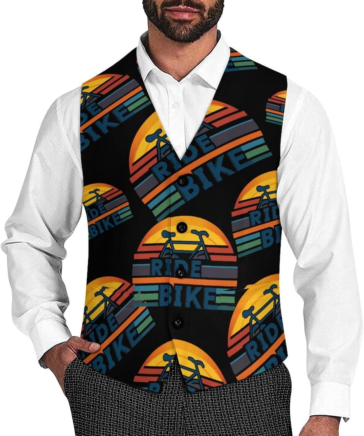 Ride Bike Enjoy Riding Mens Suit Vest Waistcoat Formal Business Dress Tuxedo Wedding