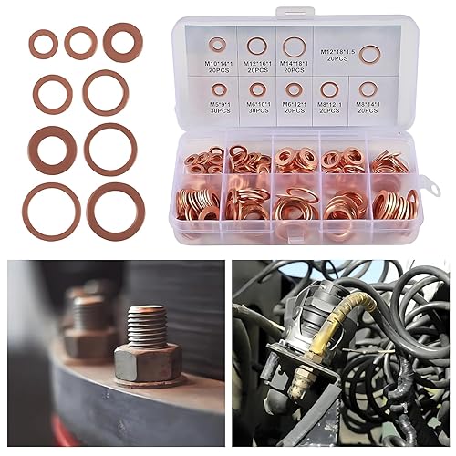 Miniatura 6 de PEAKTREND Juego de 200 juntas de cobre plano surtido 9 tamaños M5-M14 juntas de cobre anillo plano Kit de sello de anillo plano