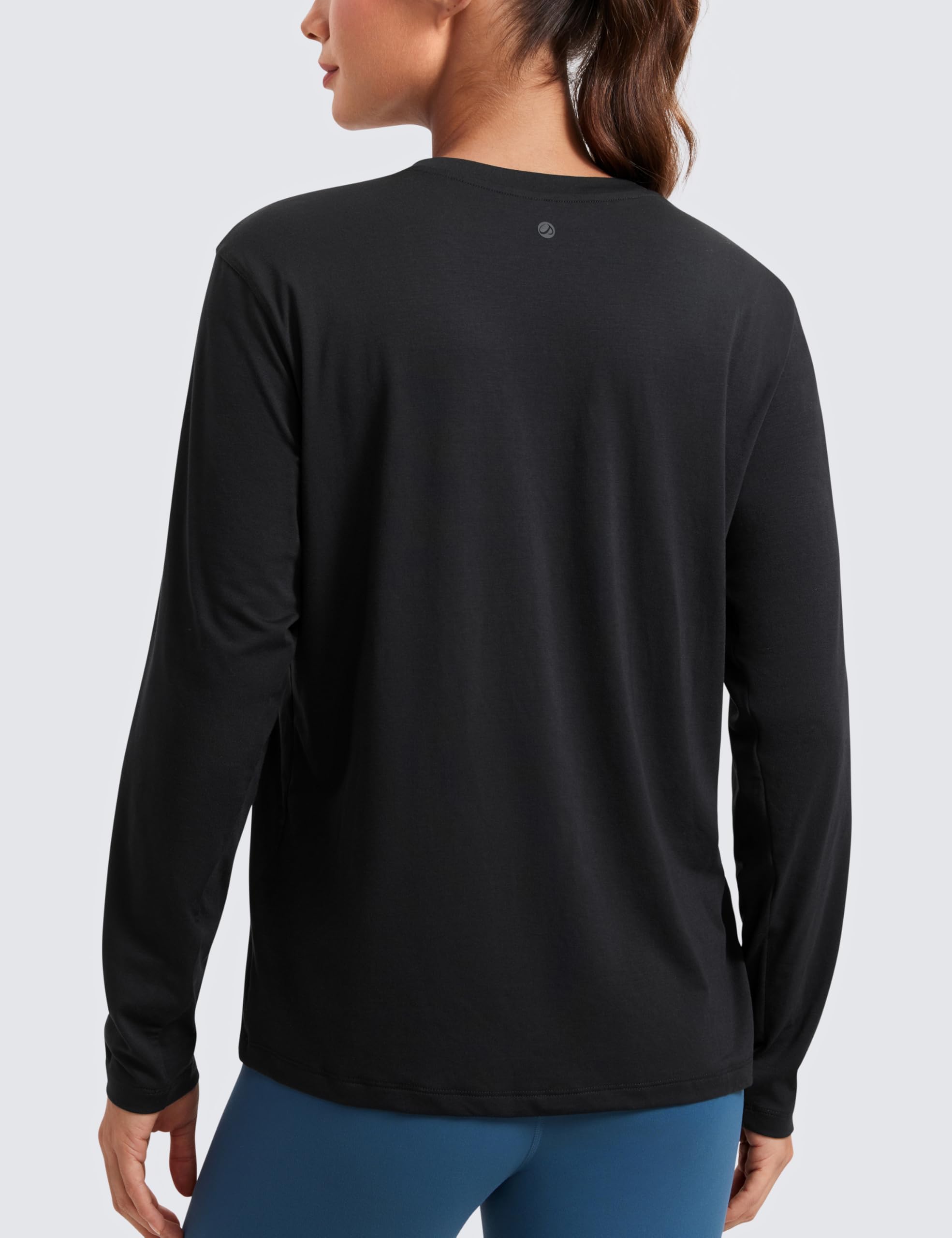 CRZ YOGA Womens Long Sleeve Tops High Crew Neck Casual Fall Shirts Basic Quick Dry Workout Athletic T-Shirt Black Medium