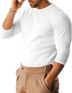 Men's Ribbed Knit T-Shirts Short Sleeve Casual Crewneck Slim Fit Textured Pullover Tees