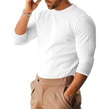 Mens Ribbed Knit T-Shirts Short Sleeve Casual Crewneck Slim Fit Textured Pullover Tees