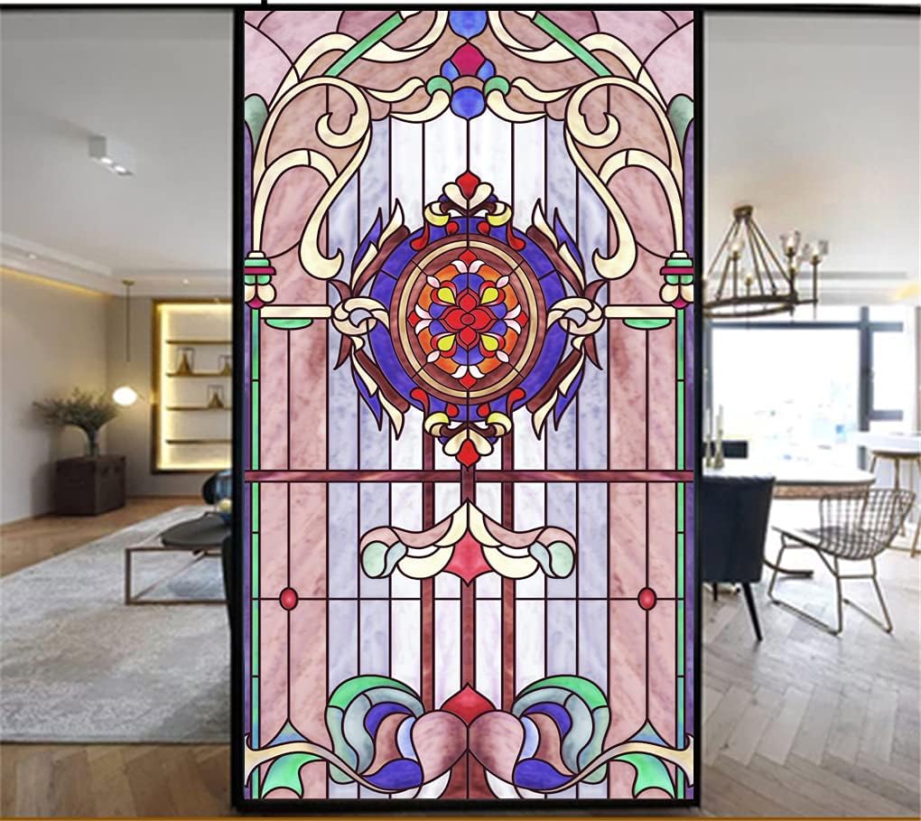 Decortive Window Film Privacy Multicolor Church Style Window Film Frosted Window Coverings Window Tint for Home Office (W x L)(23"x39.4) 59x100cm
