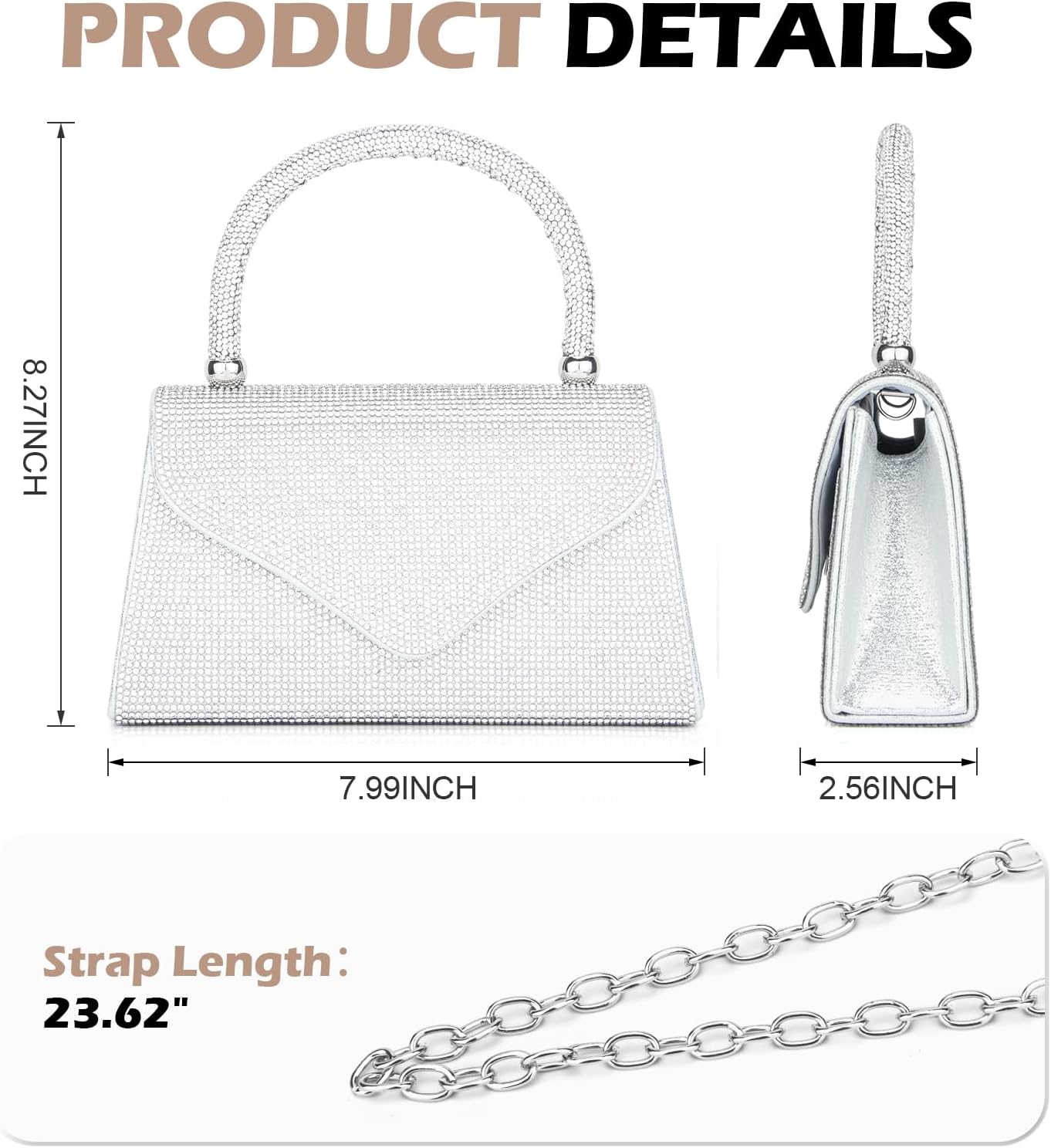 Women's Evening Bag Purse Clutch Bag Ladies Rhinestone Purses Glitter Small Handbags Party Wedding Prom | Purse, Ladies, Rhinestone Purses, Glitter, Small, Party, Wedding, Prom - Image 4